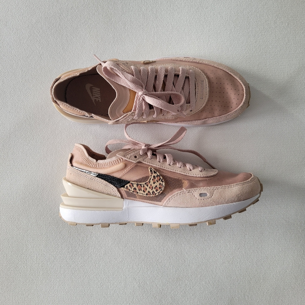 NIKE Waffle One Blush Pink Fossil Stone Leopard Sneakers